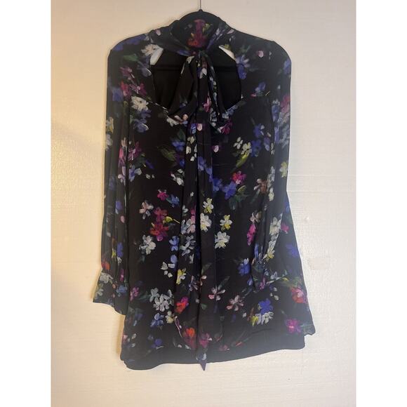 Milly Sherie Long Sleeve Painted Floral Georgette Silk Mini Dress size 2 - Picture 7 of 8